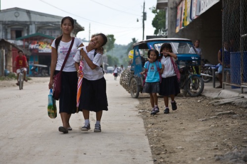 Kids walking home from school.